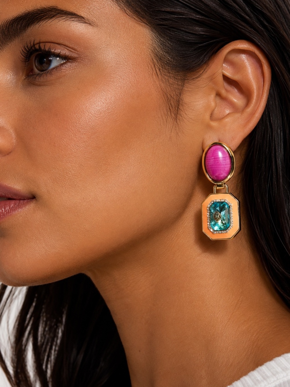 KURT GEIGER Signature Stone Gem Drop Earrings NEW
